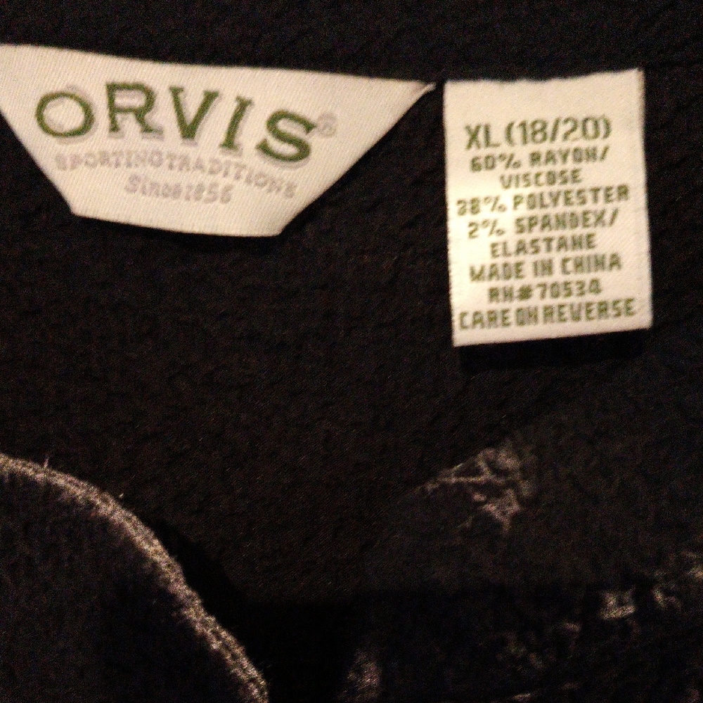 Orvis Elegant Black Patterned Top Size XL (18-20)